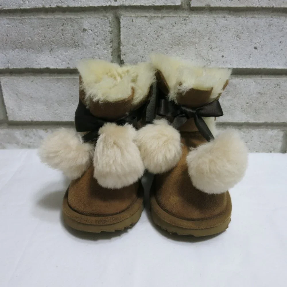 UGG Gita Kids Snow Boots PomPom Bow Insulated Child Footwear Winter Warm Boot 4